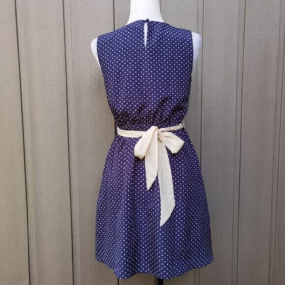 Polka dot navy blue tie waist dress - Picture 5 of 8